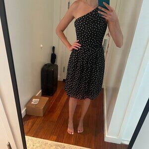 Black House White Market one shoulder Navy polka dot dress